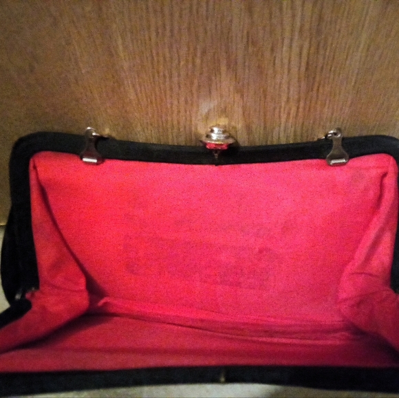 Vintage Stunning Rose Embroidery Purse Clutch Womens Small Rope Chain Handle - Picture 4 of 4